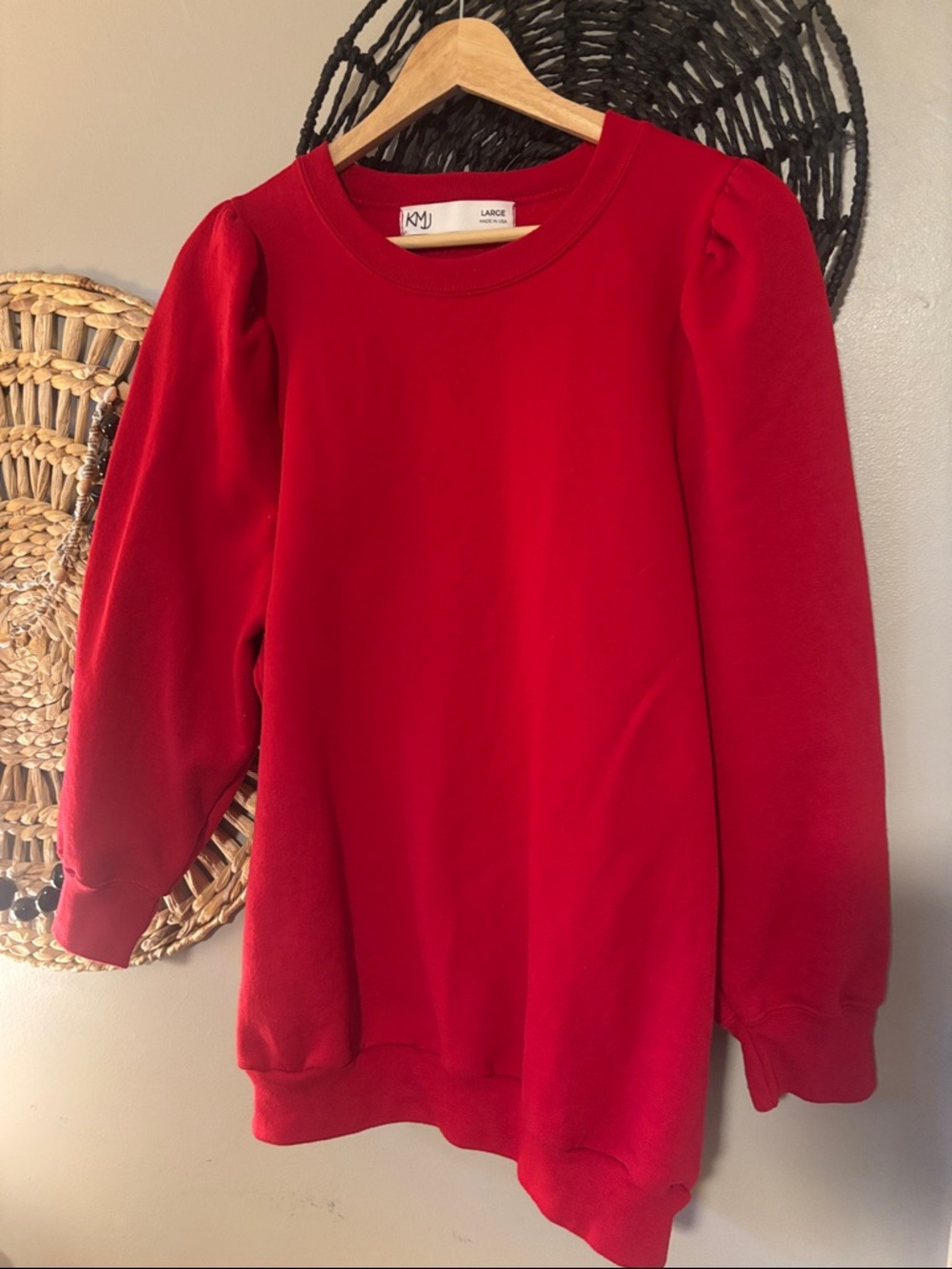 KMJ Kate McHale Jensen Cooper in Red - Women's sweatshirt with puff sleeves